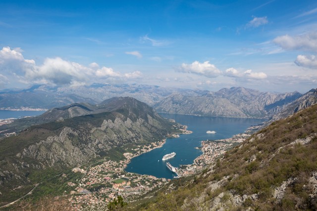 The view from the top of the P1 road high above the Bay of Kotor